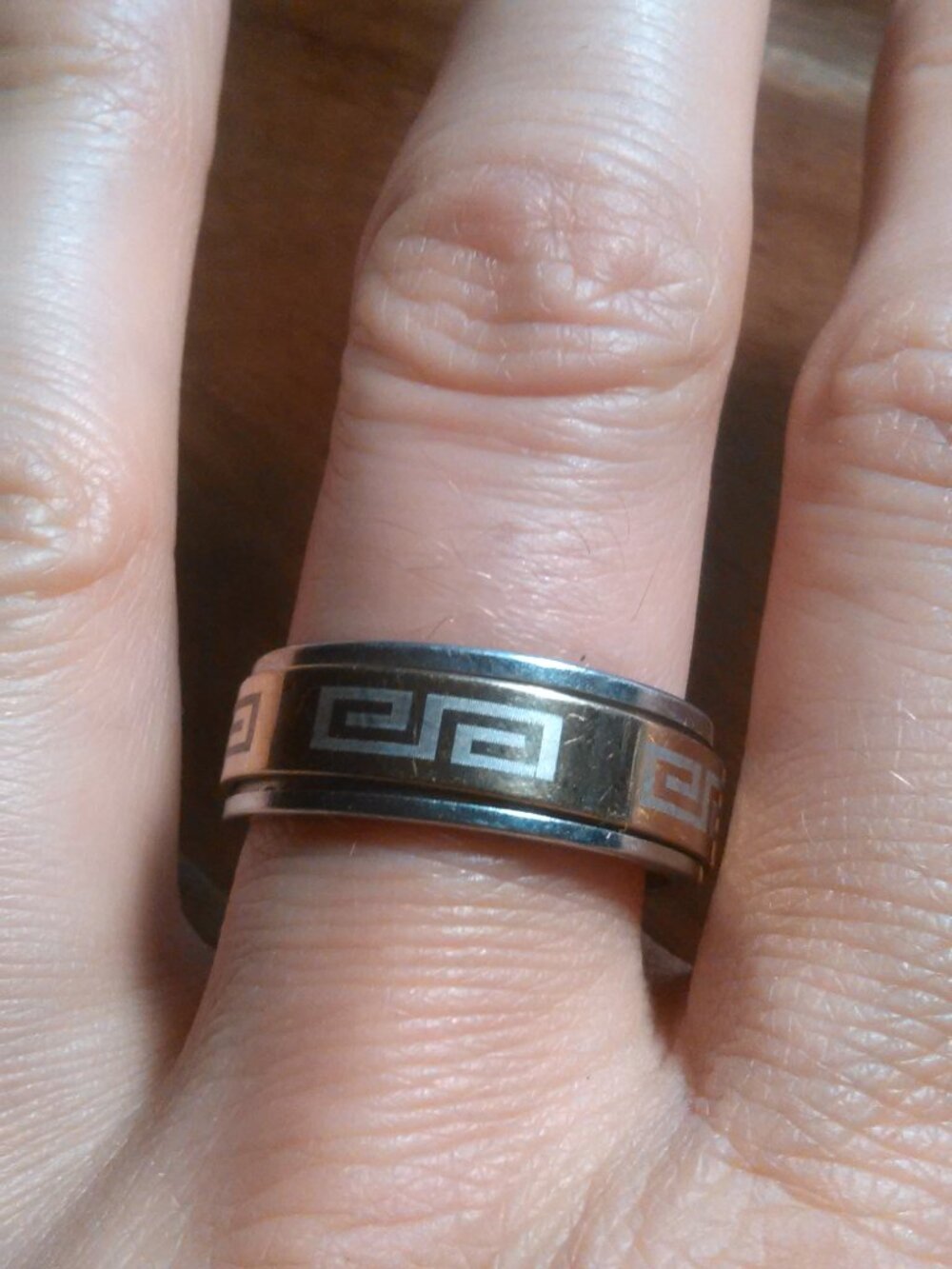 Geometric Design Goldtone and Silvertone Spinner Band Ring (Size 10)